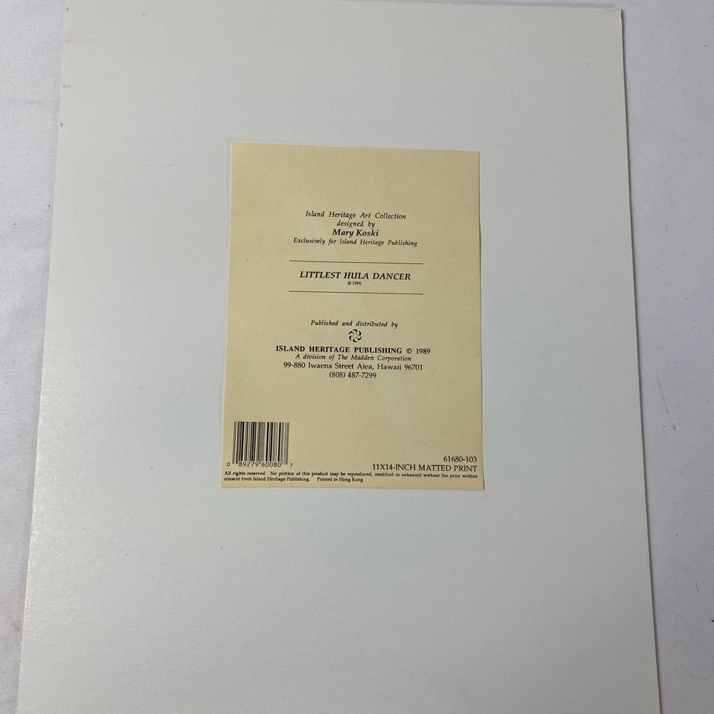 Hawaiian Print “ Littlest Hula Dancer “ by Mary Koiski Certificate - Picture 5 of 6
